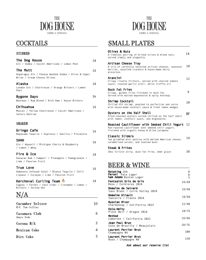 The Dog House Menu